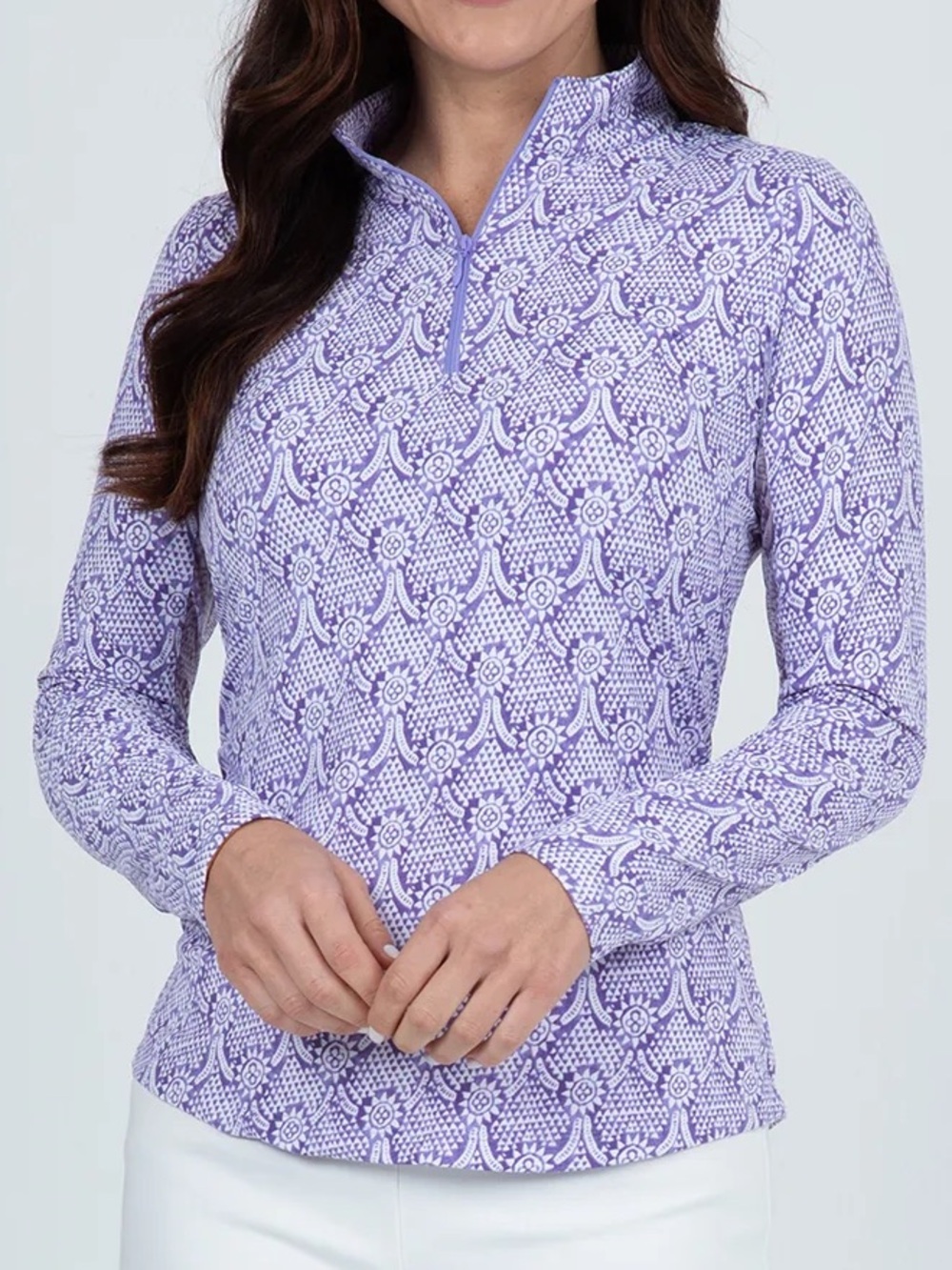 NWT IBKUL Leslie Print Quarter-Zip Long Sleeve Mock Neck Top S